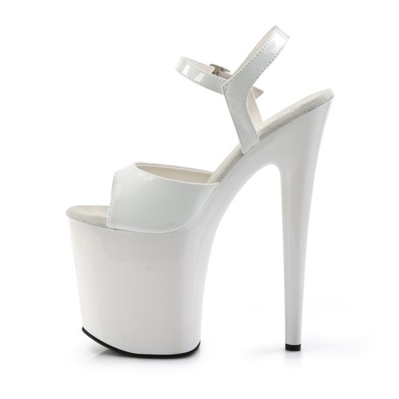 Pleaser Flamingo-809 White Patent Platform Sandals 8 Inch Heels With Ankle Strap - Picture 5 of 5